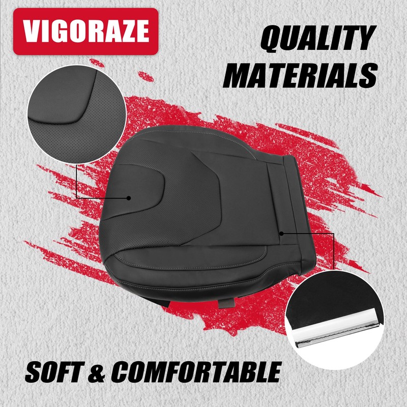 Vigoraze Front Driver Side Replacement Leather Bottom Seat Cover Black