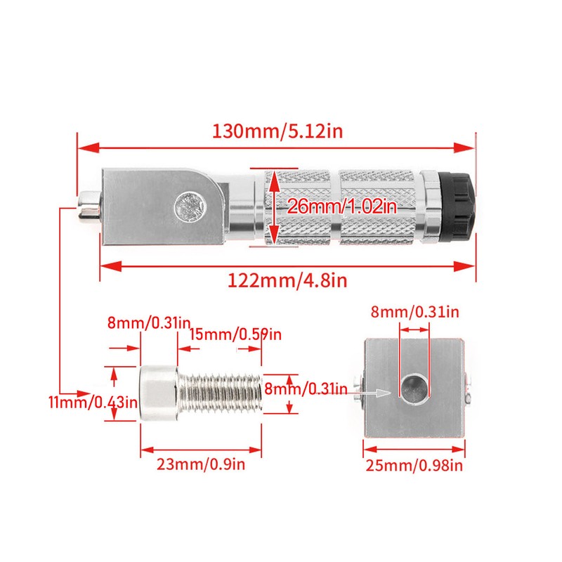 2Pcs Motorcycle Foldable Foot Pegs M8 Antislip Aluminium Alloy Universal