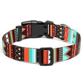 Mercano Adjustable Dog Collar - Special Design Patterns, Soft Nylon Comfortable Durable Pet Collar for Small Medium Large Dogs (S, Tribal Green)