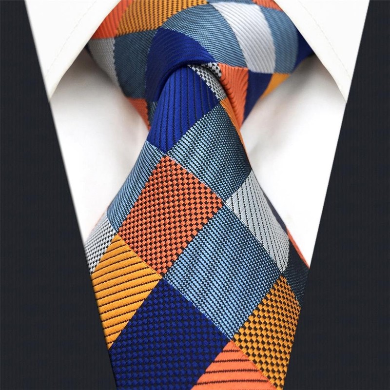 SHLAX&WING Men's Floral Pattern Checkered Necktie, Wedding, Silk Check, 3.5"
