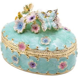 SEVENBEES Hinged Trinket Box for Women - Hand-Painted Enamel Jewelry Organizer & Storage Box with Crystal Rhinestones, Zinc Alloy Figurine Collectible Ring Holder