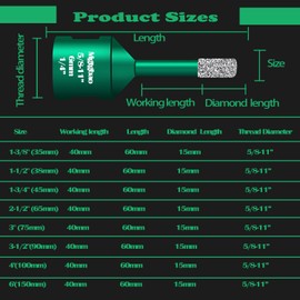 Mgtgbao Diamond Core Drill Bit, 1Pcs 6" (150mm) with 5/8-11 Thread Dry Drilling for Porcelain Tile Ceramic Masonry Brick Granite Marble Stone(Green)