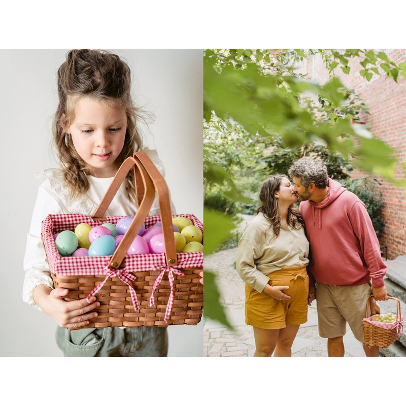 Yesland Picnic Basket, Natural Woven Basket with Double Folding Handles,