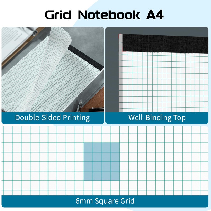 Graph Paper Pads A4 Graph Paper Notebook, 2 Pack 4x4