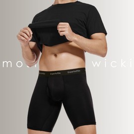 Expertoftio Men's Underwear 9 Inch Long Leg Boxer Briefs for Men, Performance, Moisture Wicking Pack of 5, Anting Chafing, Fly, All Black,M