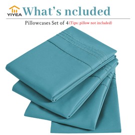 YIYEA Premium 1800 Thread Count Ultra-Soft Microfiber Pillowcase Set - Double Brushed - Wrinkle Resistant (Standard Pillowcase Set of 4)