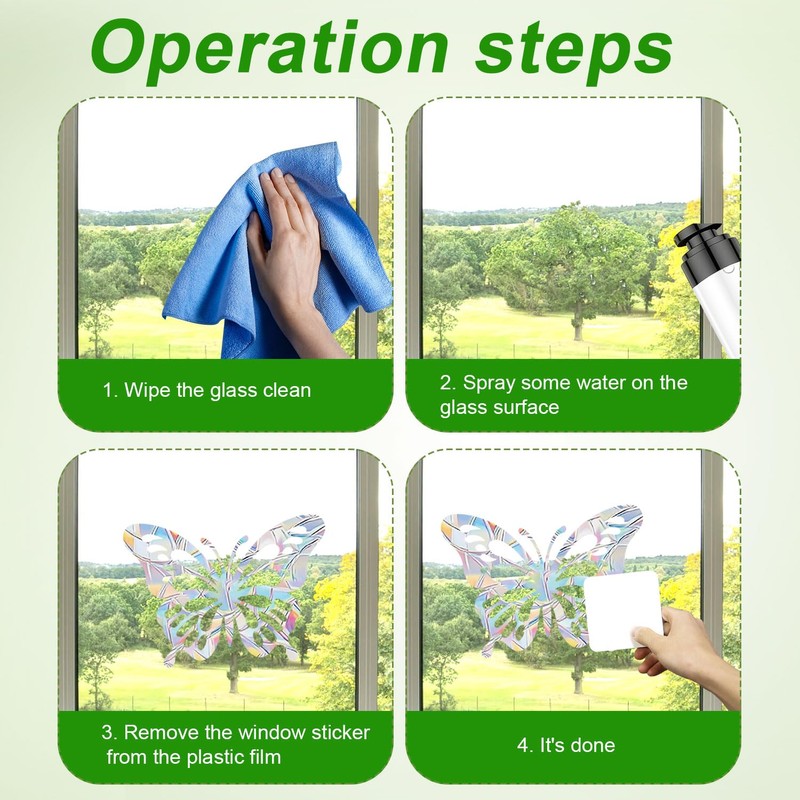 4 Sheets Anti Collision Window Clings, Rainbow Reflection Window Sticker