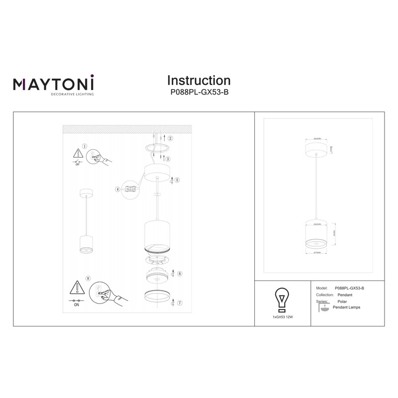 Maytoni Modern Polar Pendant Light, 1 x GX53 Excl. Black,