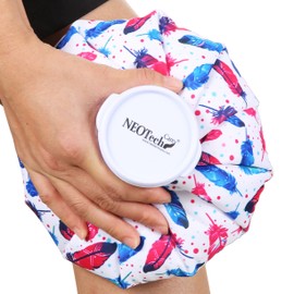 NeoTech Care Ice Bag, Screw Top Fillable, Reusable (Feathers Design, 8 inch)
