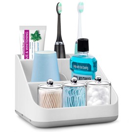 Toothbrush Holder for Bathroom,Detachable for Easy Cleaning Multi-Functional Countertop Storage Organizer,6 Slots Kids Electric Toothbrush and Toothpaste Organizer Caddy for Bathroom Vanity(Grey)