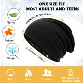 flintronic Beanie Hat, Slouch Beanie Hat Made of Cotton, Lightweight and Soft Winter Hat, Elastic, for Men and Women, 2pc black