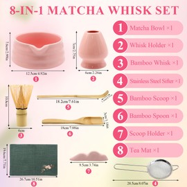 ZYNERY 8 Pcs Matcha Whisk Set, Matcha Kit for Ceremony with Whisk and Bowl, Matcha Spoon, Whisk Holder for Traditional Japanese Tea Lover
