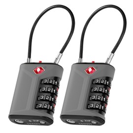 ZHEGE Luggage Lock, Cable Lock TSA Approved with White Numbers, Lock with Combination Code, 4 Digit Combination Lock Case for Briefcases, Luggage, Locker, Tent, Drawer (2 Pieces, Grey)