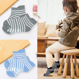 Hycles ABS Socks for Children, 12 Pairs Non-Slip Socks for 1-7 Years Baby Boys/Girls/Toddler, Sizes 0.5/6/9/1 (UK) - 03 plain stripes.