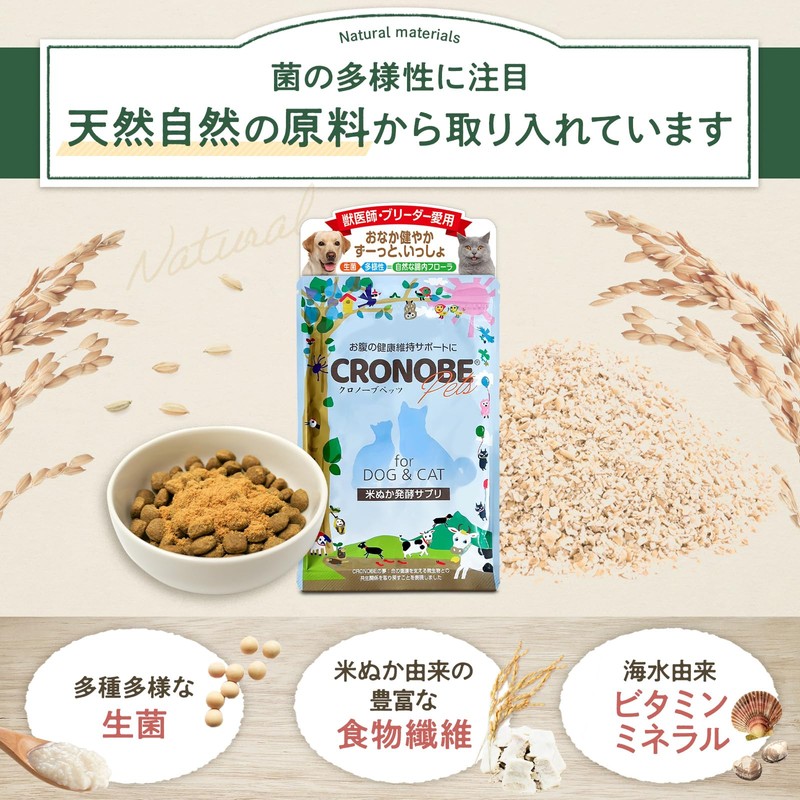 【米ぬか腸活パウダー】【獣医師利用】 クロノーブペッツ 犬 猫 乳酸菌 サプリメント 食物繊維 プロバイオティクス 善玉菌 腸活