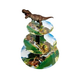 Pau1Hami1ton 3 Tier Dinosaur Cupcake Stand,Dino Cupcake Stand Cardboard – Easy to Assemble& Reusable(Dinosaur)