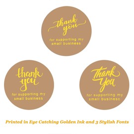 AYSOW 2 inch Thank You for Supporting My Small Business Stickers Labels Golden Font Round 500 Labels Per Roll for Business Owners, Online Retailers, Shops to Use on Bags, Boxes and Envelope (Brown)