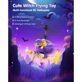 NEVZAN RC Helicopter Toy for Girls, Flying Witch Remote Control Helicopter with LED Lights, Indoor Outdoor Flying Toy for Kids, Cute Cartoon Gifts for Girls Age 6+