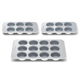 Caraway Nonstick Ceramic Muffin Pan Set - 2x 6 Cup & 1x 12 Cup – Non-Toxic, PTFE & PFOA Free – Aluminized Steel Core – For Baking Cupcakes, Muffins & More - White