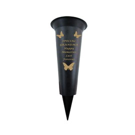 Memorial Grave Vases Ornaments Plastic Flower Holders - Butterfly Spike Grave Flower Vase Holders with Funeral Verses for Your Loved Ones - Black (Grandma)