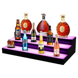 FAHKNS LED Lighted Liquor Bottle Display, 3 Tiers 16 Inch LED Liquor Shelves with RF Remote, Liquor Bottle Accessories Shelf for Home Bar, 16 Static Colors 4 Dynamic Mode
