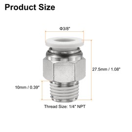 sourcing map Push to Connect Fitting 3/8" Tube OD x 1/4" NPT Thread Male Straight Union Fitting Copper Quick Connect Pneumatic Fitting for Semi Truck Trailers Air Brake System, White