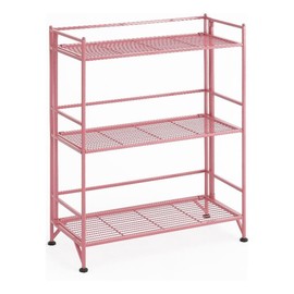 Convenience Concepts Xtra Storage Shelves - 3-Tier Wide Folding Metal Storage Shelves, Closet Organizer for Office, Laundry Room, Bedroom, Garage, Kitchen, Bathroom, Pink