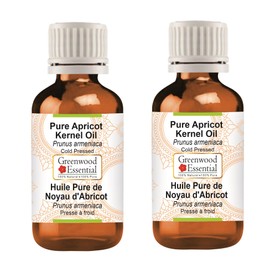 Greenwood Essential Pure Apricot Kernel Oil (Prunus armeniaca) Cold Pressed (Pack of Two) 100ml X 2 (6.76 oz)