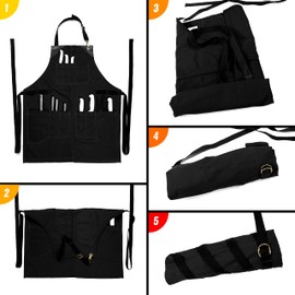 Under NY Sky Knife Roll Case - 4 Slots - Heavy Duty Waxed Canvas Pouch - Leather Reinforced - Portable Bag for Cooking Tools, Utensils, Cutlery Knives, Brushes - Chefs, Kitchen, Travel, Gift - GreenCV