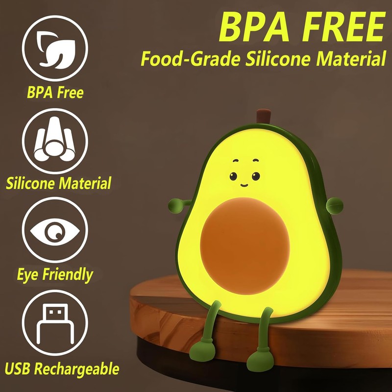 ipalmay Avocado Night Light, Cute Kids Bedroom Lamp, USB Charging