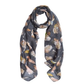 TrendsBlue Elegant Women's Feather Print Fashion Scarf Wrap, Grey