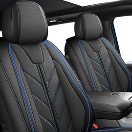 BALLIOL Pickup Seats Covers Compatible with Toyota Tacoma 2005-2023 SR SR5 TRD Off-Road TRD Pro TRD Sport Trall Special Edition Faux Leather(Blue_Line,5 Sets Full Seat)
