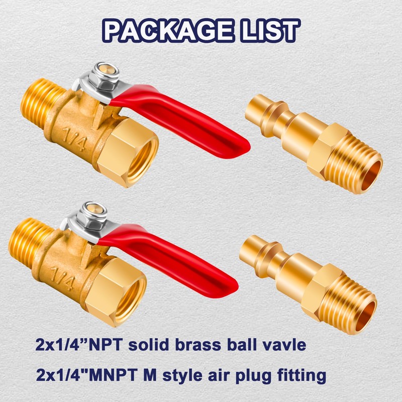 Jingzan 2 Sets 1/4" NPT Brass Ball Valve Kit Air