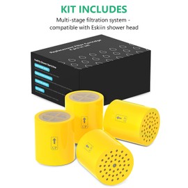 4-Pack Replacement Filter Cartridge Compatible with Eskiin Filtered Showerhead,Removes Heavy Metals, Chlorine & Odor, High Pressure Shower Filter for Healthier Hair & Skin