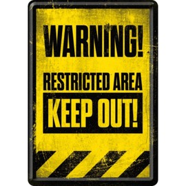 Nostalgic Art Warning Restricted Area Keep Out metal postcard/mini-sign (na)