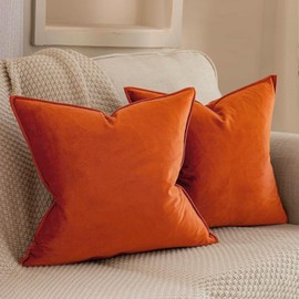 VAKADO Cushion Covers Velvet Decorative Autumn Pillow Covers With Fringe Decor Soft Square Cozy Solid Color Cushion Cases Home for Bed Bedroom Couch Car Sofa Set of 2 Burnt Orange,45x45