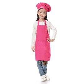 TopTie Kids Apron and Chef Hat Set, Adjustable Cotton Child Painting Kitchen Baking Apron, 1-15 Years Old
