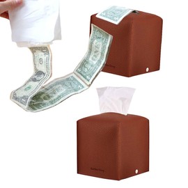 Money Pull Out Box for Cash Gift with Reusable Tissue Box Cover - Surprise Pop Up Money Gift Boxes for Kids and Adults, Perfect for Birthday - Includes Transparent Money Bag Roll (50pcs) (Wood Brown)