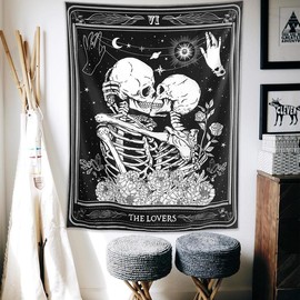 The Lovers Skull Wall Tapestry Black and White Skeleton Tapestry Gothic Room Decor Witchy Tapestries Aesthetic Wall Hanging for Bedroom Living Room 60 x 44 - Size: 30x40