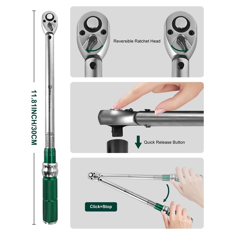 HOYETO 1/2" Drive Click Torque Wrench, 14.75-154.8 ft.lb / 20-210