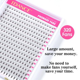 TDANCE Premade Fans Eyelash Extensions 320 Fans Pre Made Fans Lash Extensions Middle Stem Heat Bonded Premade Lash Fans Volume Lash Extensions(320-10D-0.07-D-10), Black