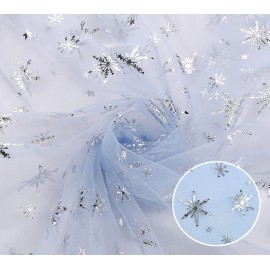 SUJAYU Sheer Fabric, Snowflake Silver Foil Organza Fabric, Snowflake (59" x 118", Blue)