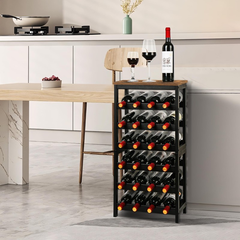 VASMIA Wine Rack Freestanding Floor, 6 Tier Bamboo Wine Storage