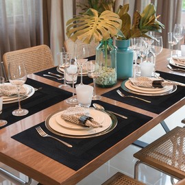 ADRIMER Placemats, Chic Placemats for Dining Table Set of 8, Heat Resistant Vinyl Place Mats, Wipeable Table Mats 8 Placemat Easy to Clean for Kitchen, Dining Room, Coffe Table, Black