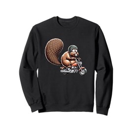 Funny Beaver Rides Motorcycle Cartoon Humor Sweatshirt