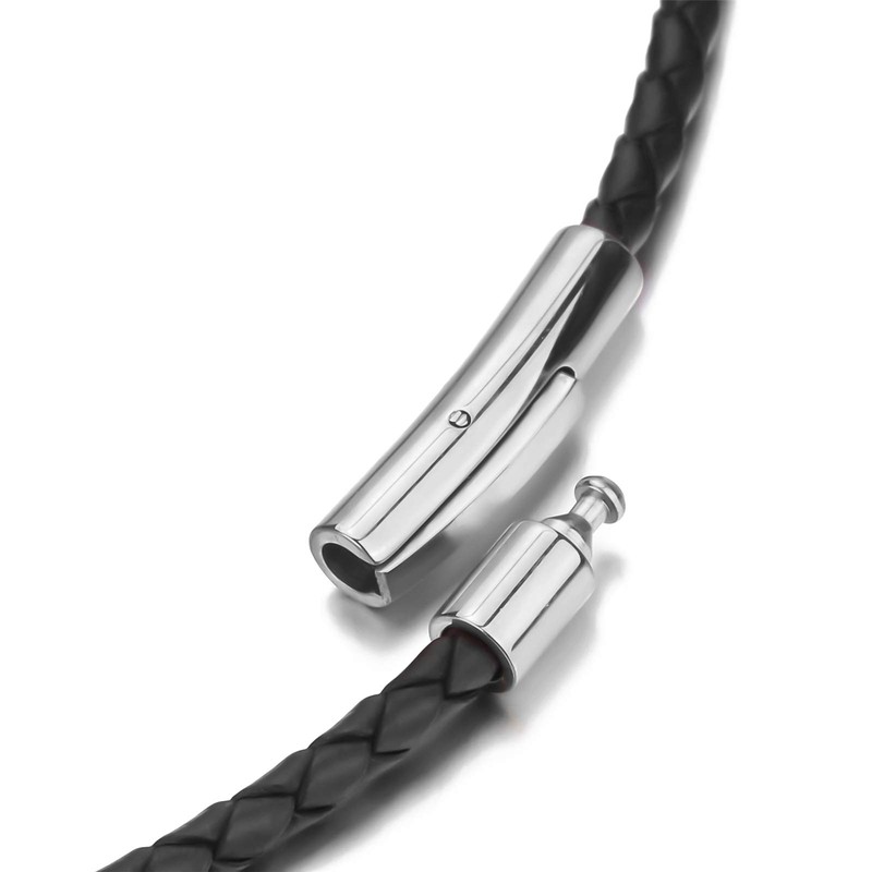 ELFASIO Braided Leather Cord 3MM Chain Necklace Stainless Steel Durable