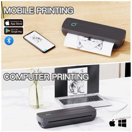 Portable Thermal Printer, Wireless Bluetooth Printer Support US Letter/A4/A5/4in/3in/2in Thermal Paper, Inkless Printer Compatible with iOS, Android & Laptop for Travel, Office, School, Vehicle