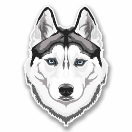 2 x 10cm/100mm White Husky Wolf Window Cling Sticker Car Van Campervan Glass #9674