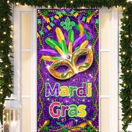 Mardi Gras Door Cover Mardi Gras Decorations, Carnival Masquerade Mardi Gras Banner, Mardi Gras Door Banner Indoor Outdoor Decorations Party Supplies