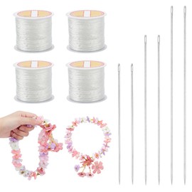 NBEADS 10 Pcs Lei Needle Kit, Including 6Pcs 3 Sizes Large Eye Lei Sewing Needle 4 Rolls Round Lei Needle Cord for DIY Graduation Hawaiian Flower Lei Making Malay Flowers Wreath Accessory